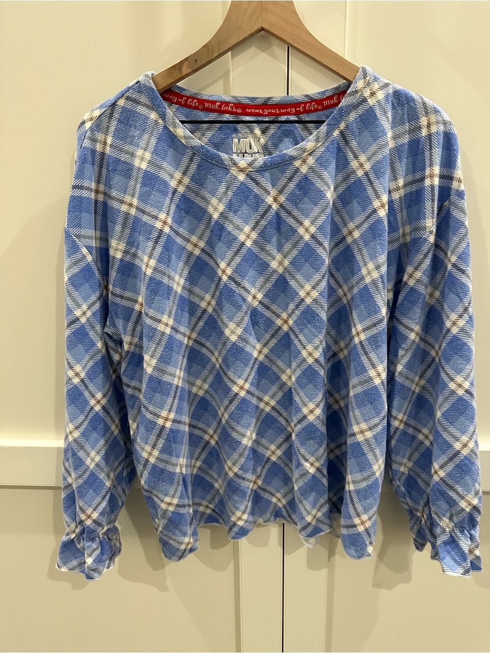 Muk Luks Blue Plaid 2-piece long sleeve and long pant pajamas